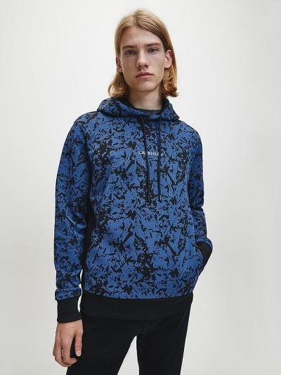 Calvin Klein Ruhák HU334044 | Calvin Klein Organic Cotton All-Over Printed Férfi Kapucnis Pulóver Sö